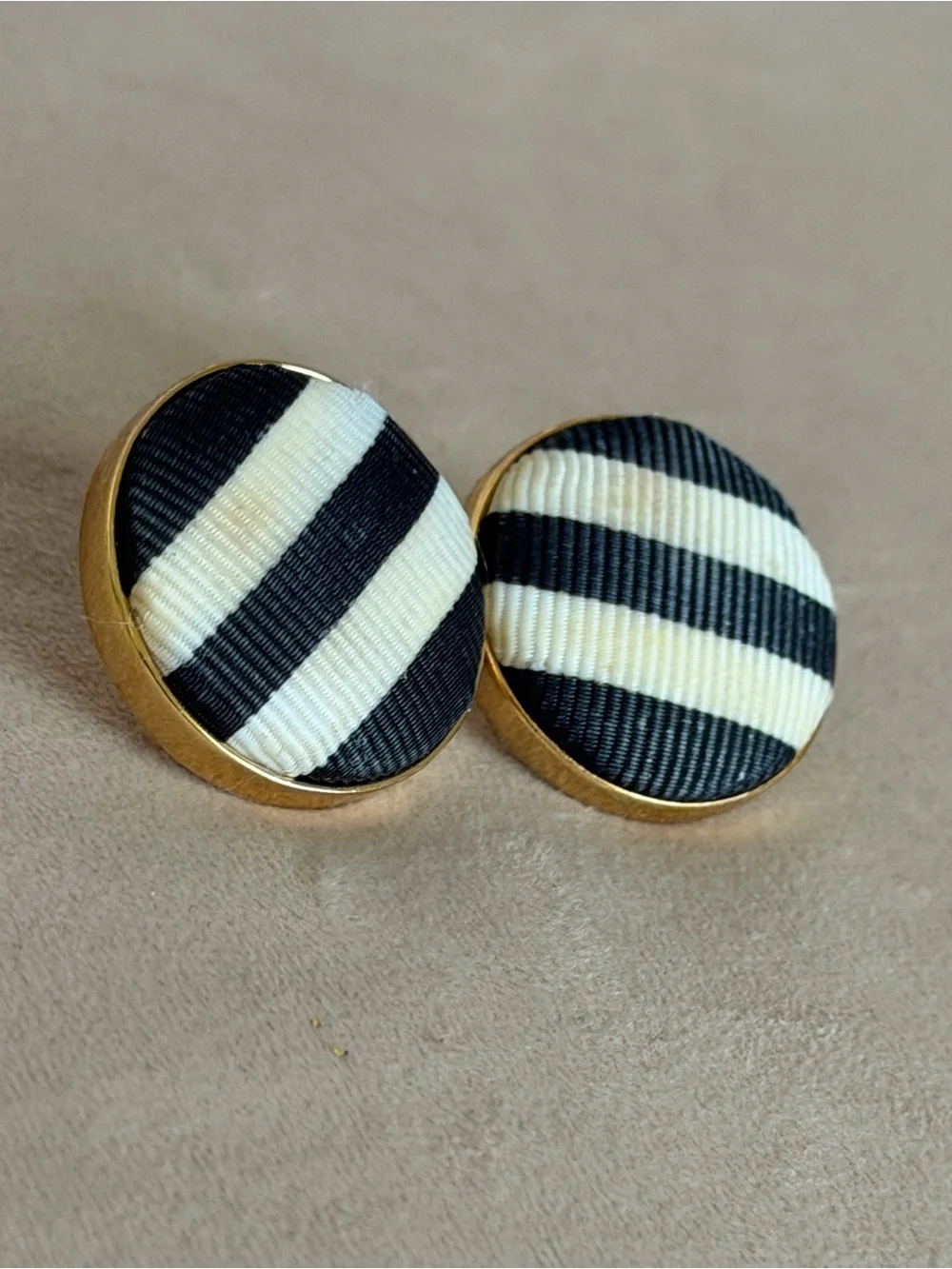 Kate Spade New York Cream Striped Grosgrain Round Statement Stud Earrings